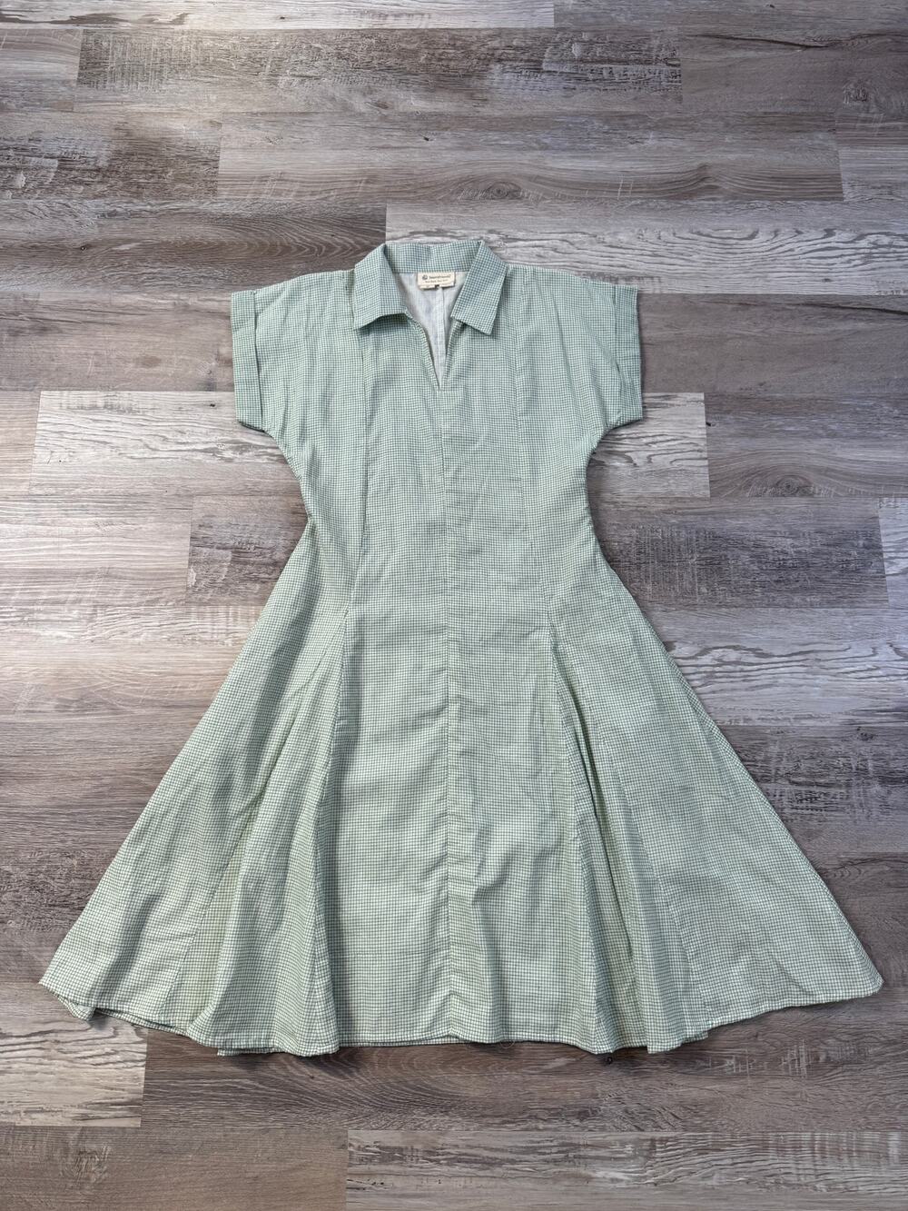 SeamsFriendly Handspun Cotton A-Line Dress Cottagecore Check Collared Prairie S